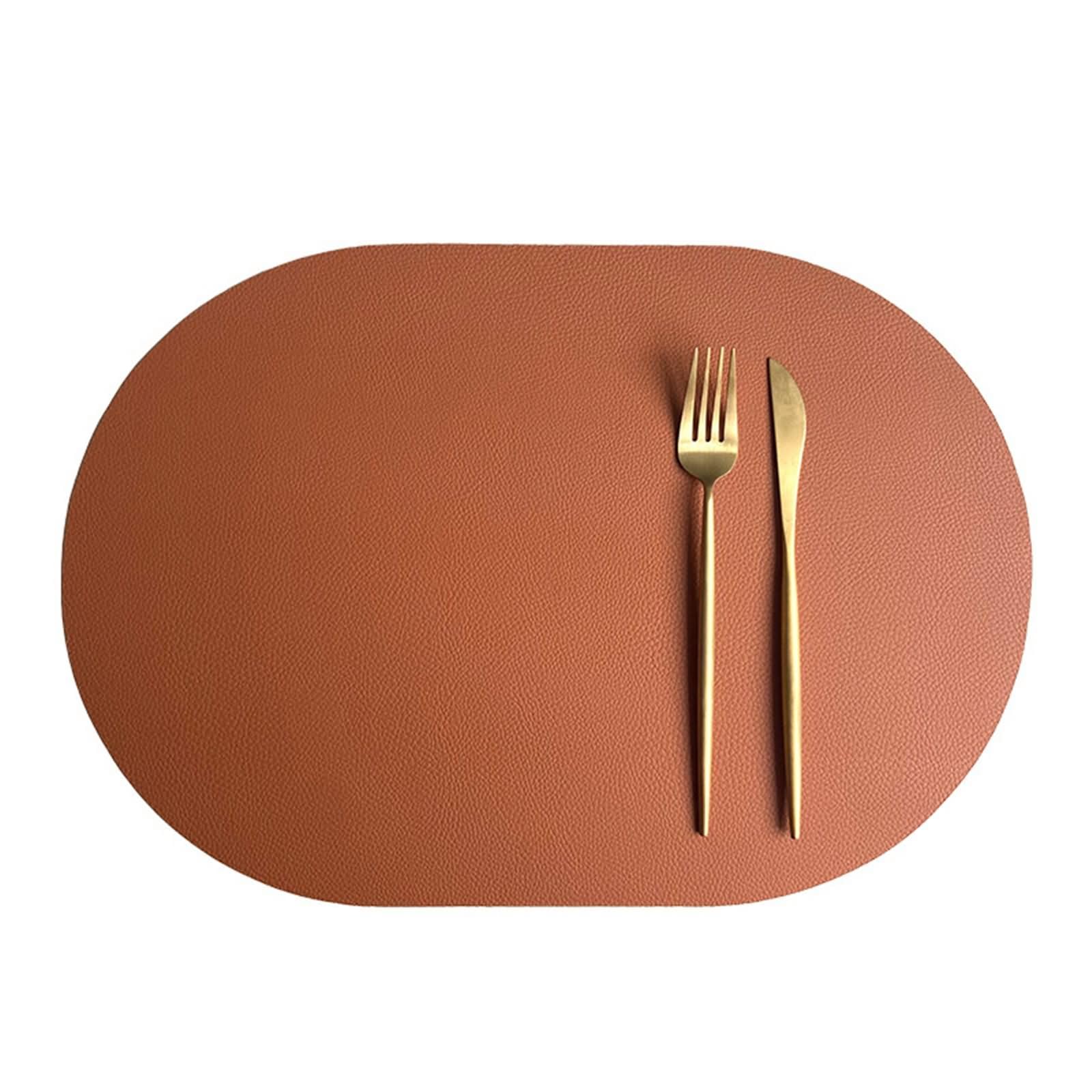 Tovagliette Cucina Lavabili Set da 8, 30 x 44 CM Arancio Marrone Nero Tovaglietta Cucina Antiscivolo Pelle, Tinta Unita con Ovale