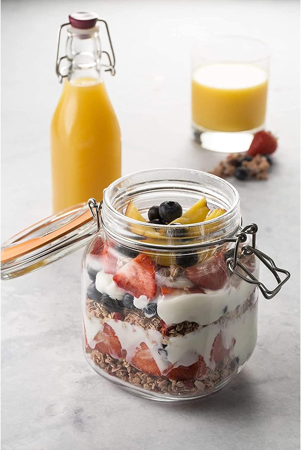 Kilner Clip Top Square Glass Jar Containers Ideal for Preserving Fruit/Vegetables 2 Litre Clear (Pack of 4)