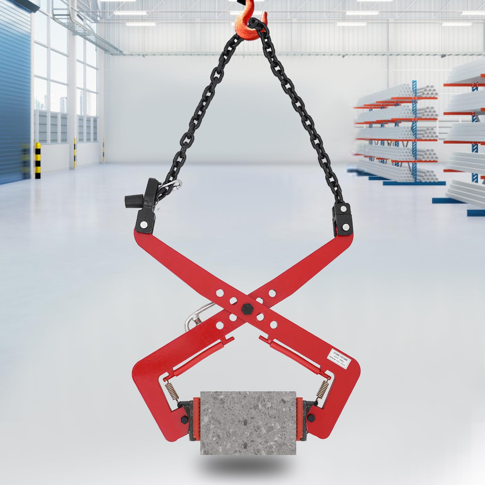 Steinzange 350kg, Verstellbare Bordsteinzange, Steinklemme für Transport Heben, Öffnung 30-51cm, Rot