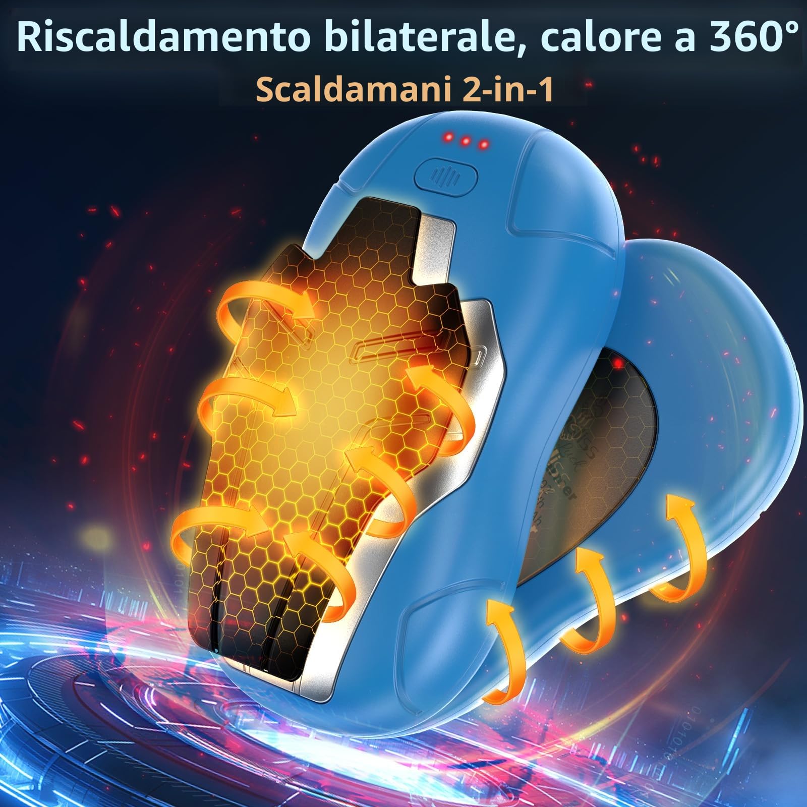 Scaldamani Elettrico Ricaricabile 10000mAh Riscaldato Su Due Lati USB Riutilizzabile 2s a Riscaldamento Rapido Adatto per l'Inverno/Natale
