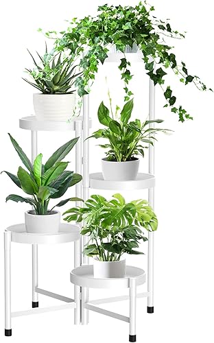 iDavosic.ly Estante de metal para plantas de 5 niveles para interiores y exteriores, resistente al óxido, soporte para macetas de esquina plegable,