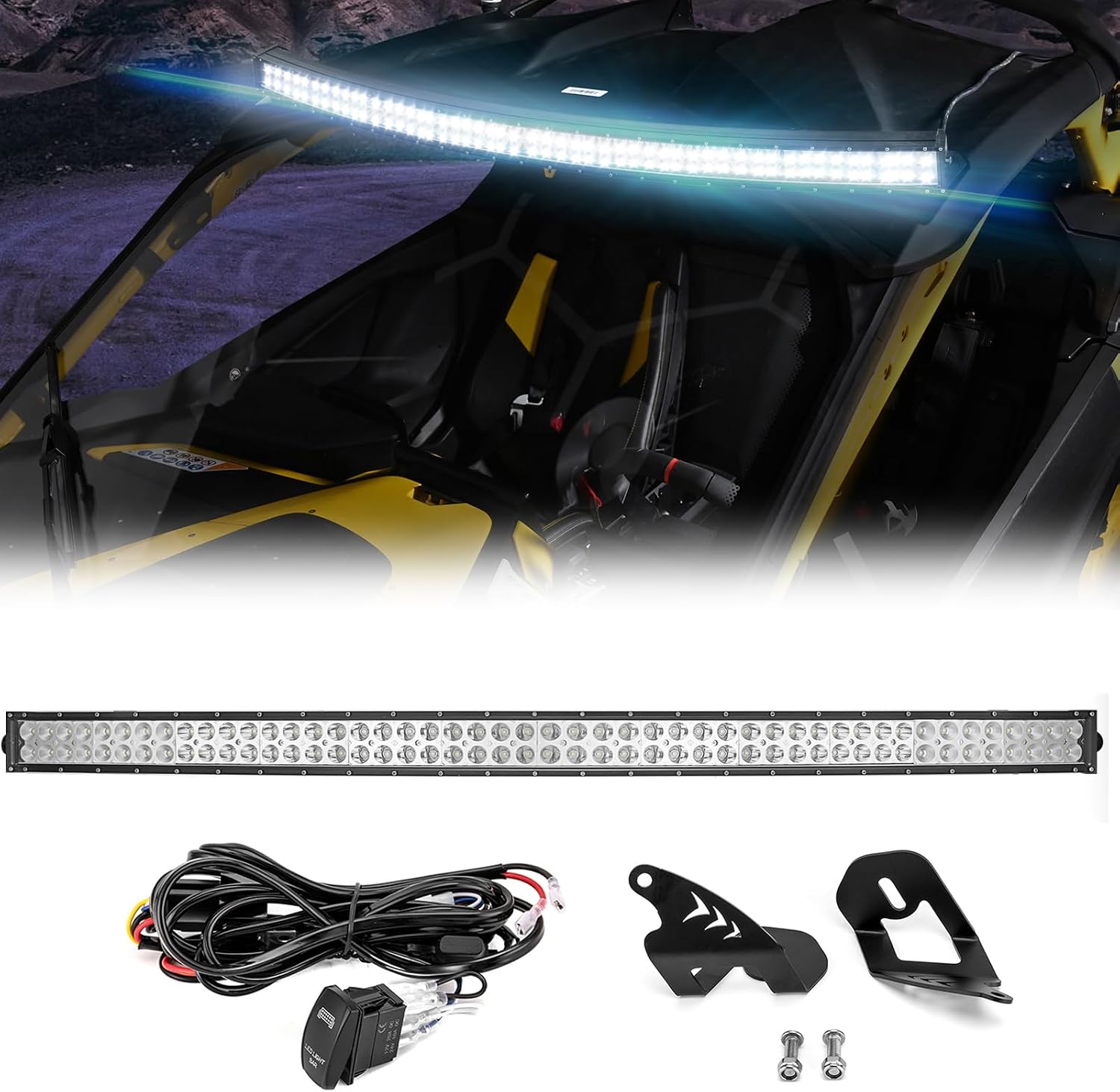 WeiSen 50" 288W Curved LED Light Bar Kit with Key On Wiring Harness and Mounting Brackets Compatible with Can Am Maverick R/Max 2024-2026