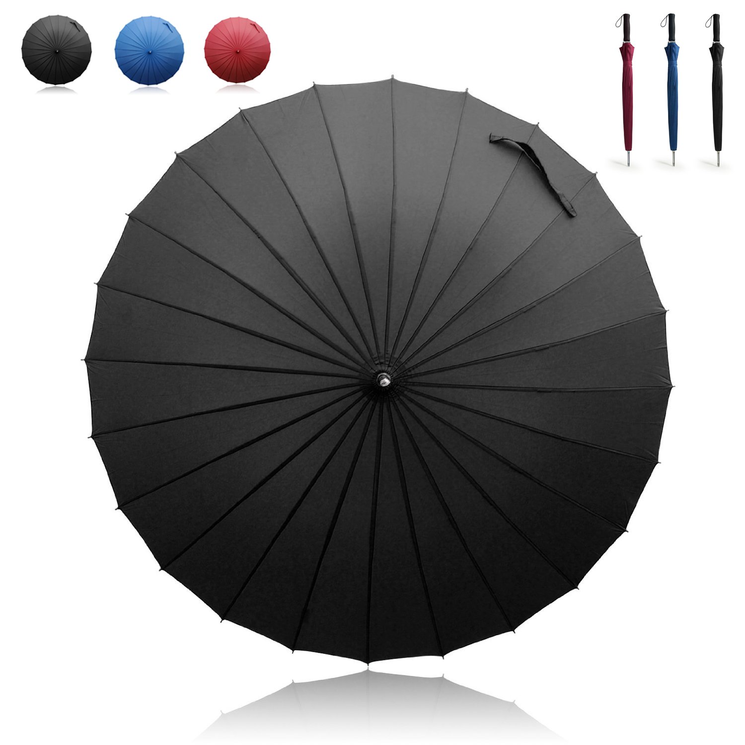 Becko Manual Open & Close Umbrella Long Umbrella with 24 Ribs, Durable and Strong Enough for The Wind and Rain, Easy to Carry on Your Back by Its Own Bag