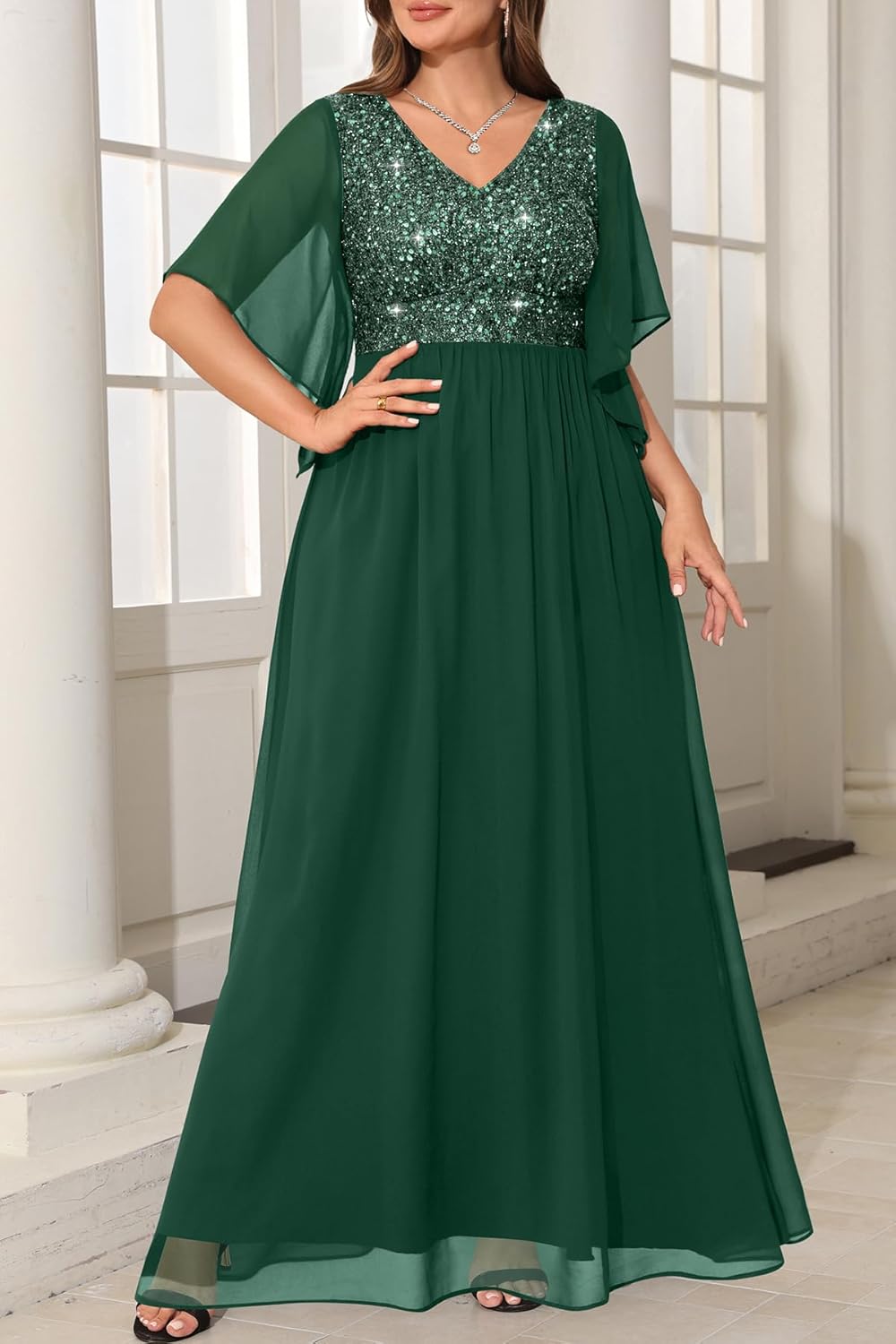 Pinup Fashion Women Plus Size Formal Dresses - Sequin Evening Gown Prom Wedding Guest Floor Length Dress - Image 6