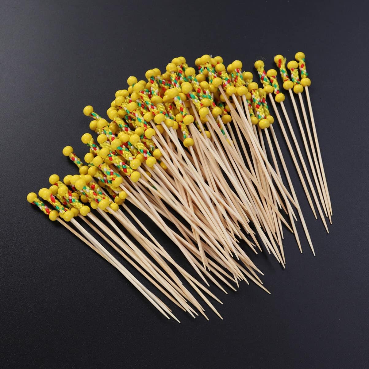 Toddmomy 100Pcs Cocktail Picks Food Sticks Disposable Fruit Appetizer Drink Skewers with Double Beads for Party Supplies