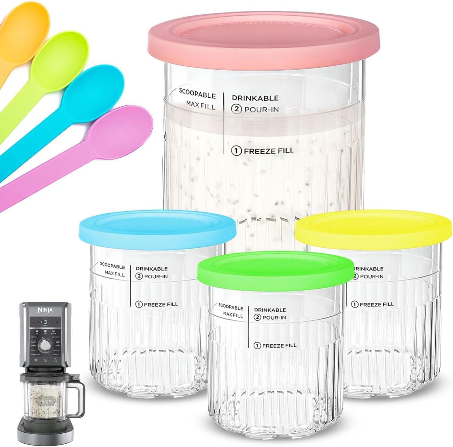 4 Stück Container for Ninja Creami Deluxe Pints,Replacement for Ninja Creami Deluxe Pints and Lids,Tubs Accessories for NC500 NC501 Series, BPA-Free 24 oz