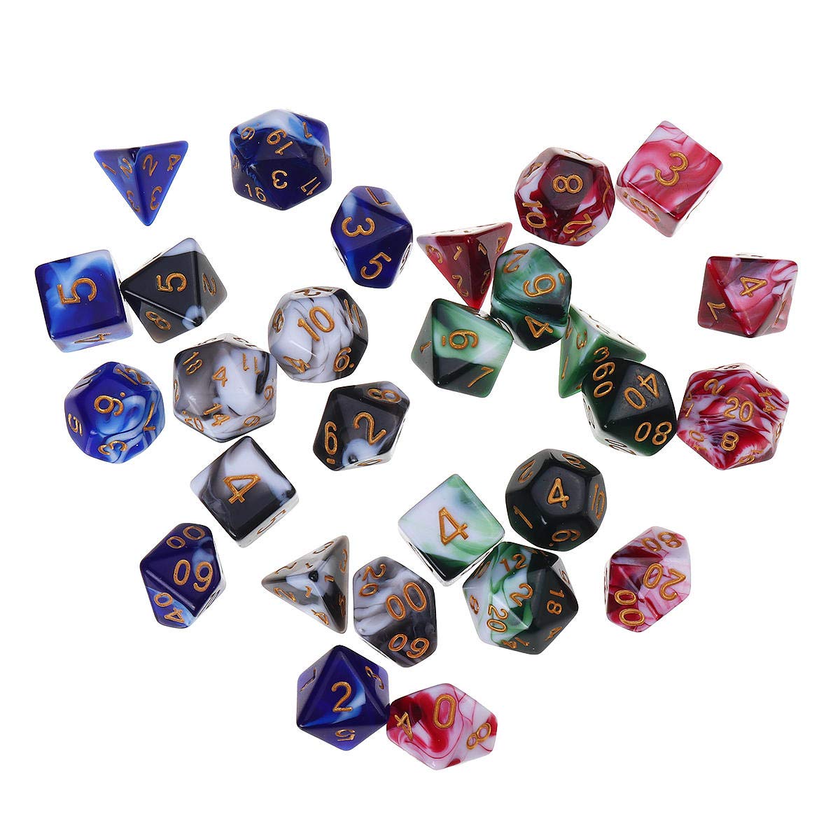 Lot de 28 dés polyédriques multi-faces 4 couleurs avec 4 sacs