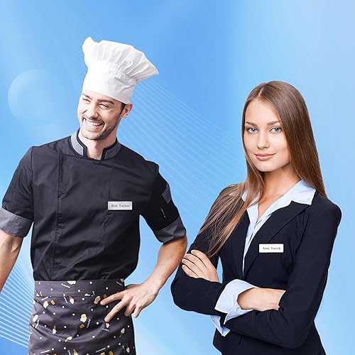 Miniatura 8 de Etiquetas magnéticas de nombre en blanco para ropa, paquete de 25 insignias de identificación duraderas de plástico con esquinas redondas, imán