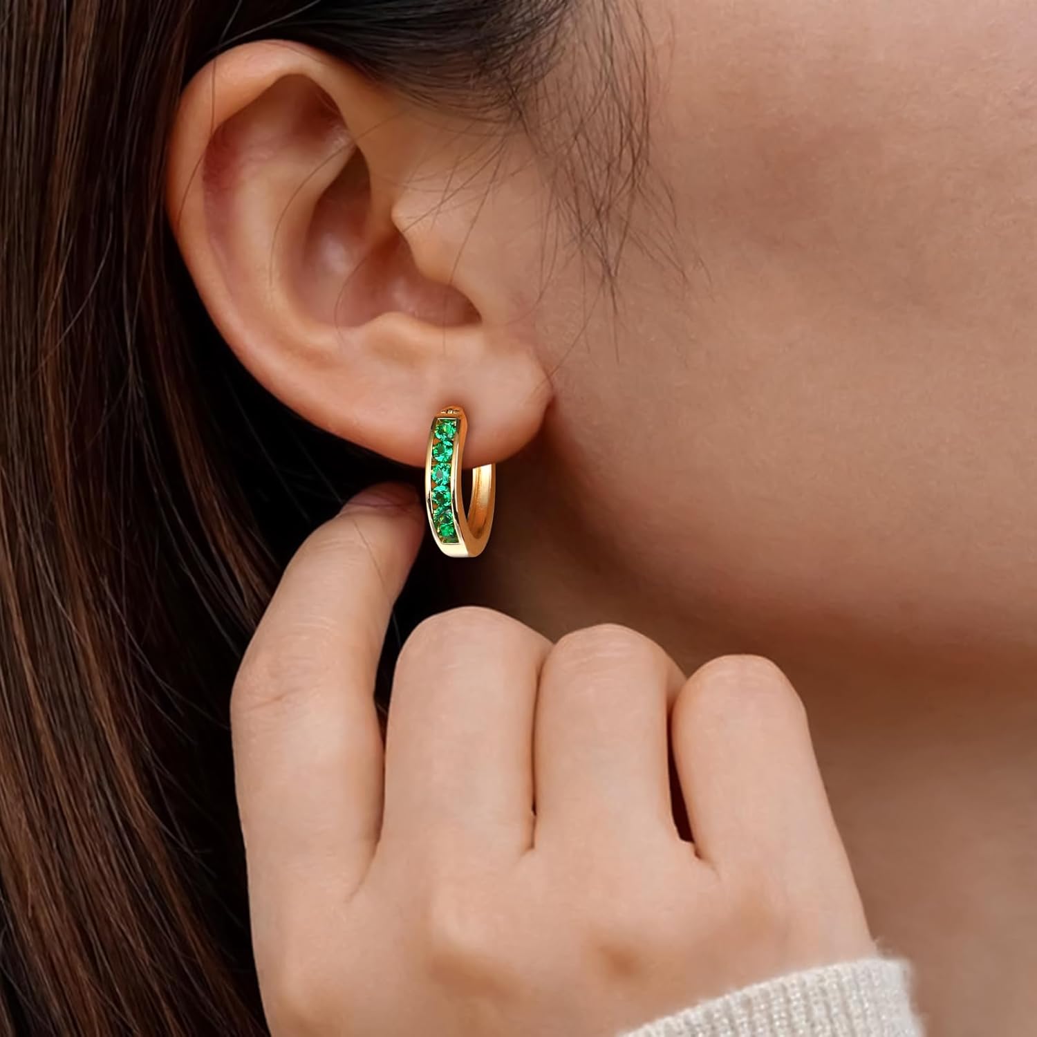 Channel Set Small Huggie Hoop Earrings Sterling Silver or 14K Gold Color,Lightweight Hypoallergenic CZ Diamond Chunky Hoop Earrings for Women - Image 8