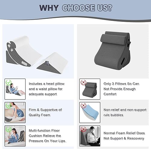 Miniatura 3 de Yojoker Juego de 4 almohadas ortopédicas de cuña para dormir, almohada de espuma poscirugía para aliviar el dolor corporal, espalda y piernas,
