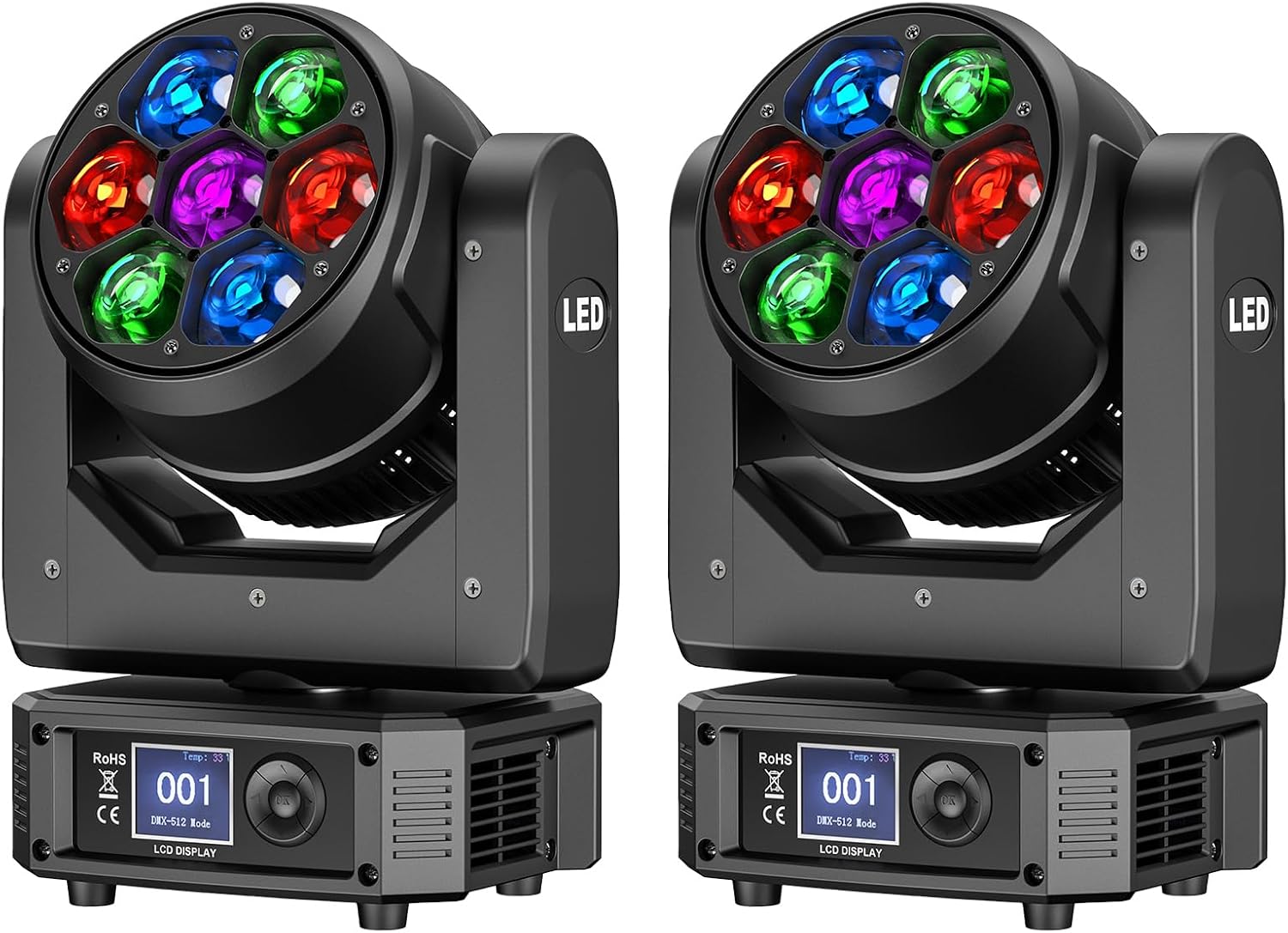 Pack of 2 Moving Head LED 7 x 40 W Disco Light Party Light RGBW Zoom Function Wash Effect Stage Light Spotlight DMX DJ Party Spotlight for Disco Light Party Wedding DJ Party Spotlight