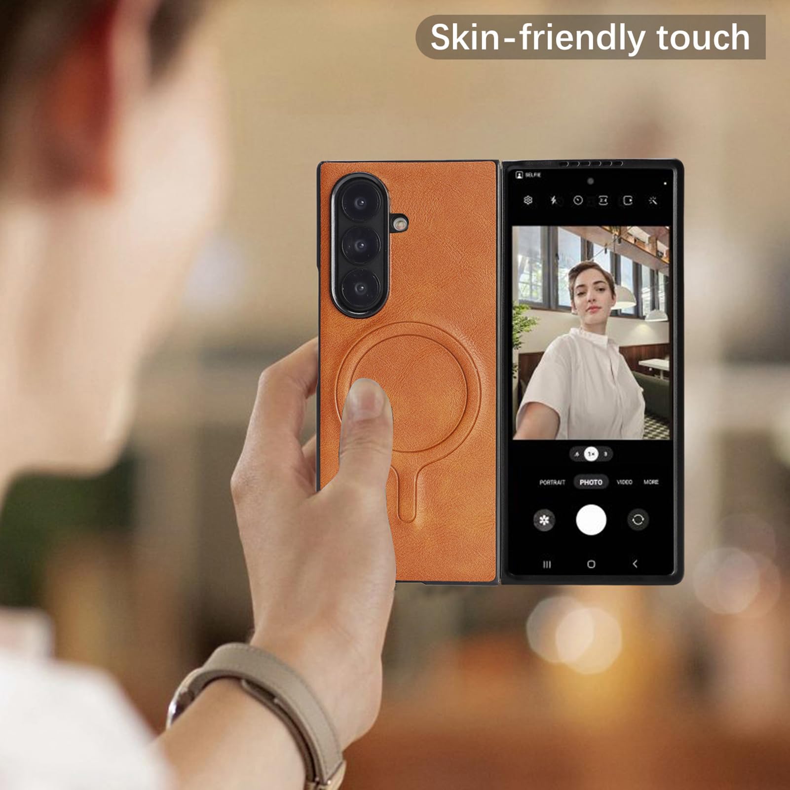 Magnetyczne etui do Samsung Galaxy Z Fold 8 Ultra, styl biznesowy, skórzane, bezprzewodowe, ładowanie, odporne na wstrząsy, smukła obudowa, TPU, przednia rama, podwyższona krawędź (czerwony)
