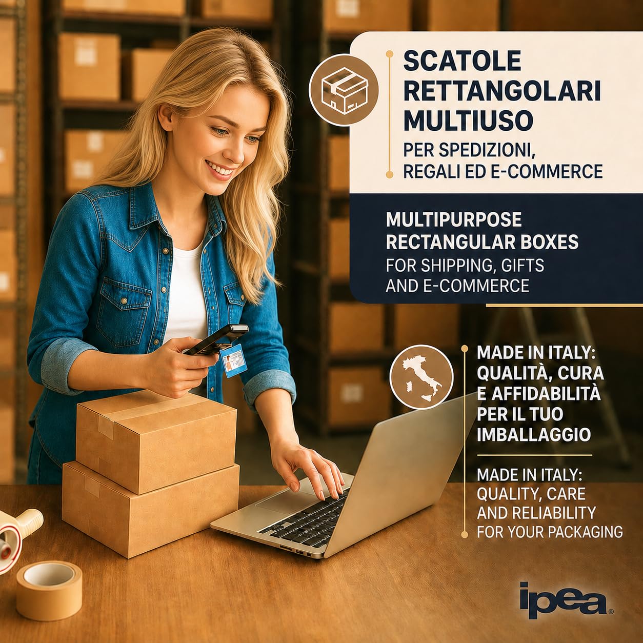 IPEA Boîtes en Carton 25 x 18 x 12 cm 10 Pièces pour Expéditions E-Commerce Emballage