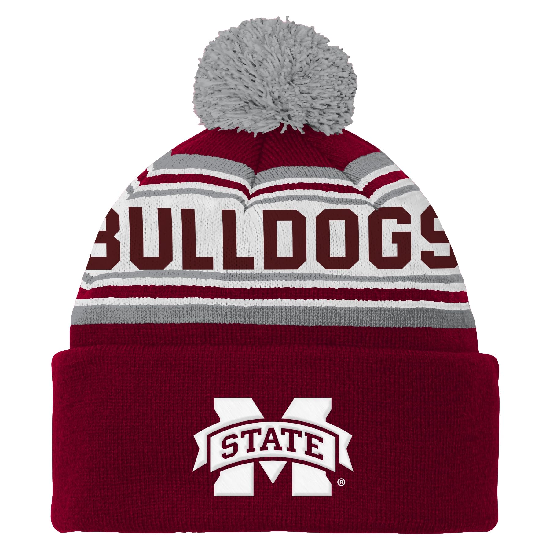 Outerstuff NCAA Boys Youth (8-20) Mississippi State Bulldogs Jacquard Cuffed Knit Beanie Hat w/Pom, One Size