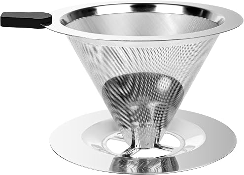 Vicloon Stainless Steel Pour Over Coffee Dripper - Reusable, Paperless Permanent Drip Cone Filter