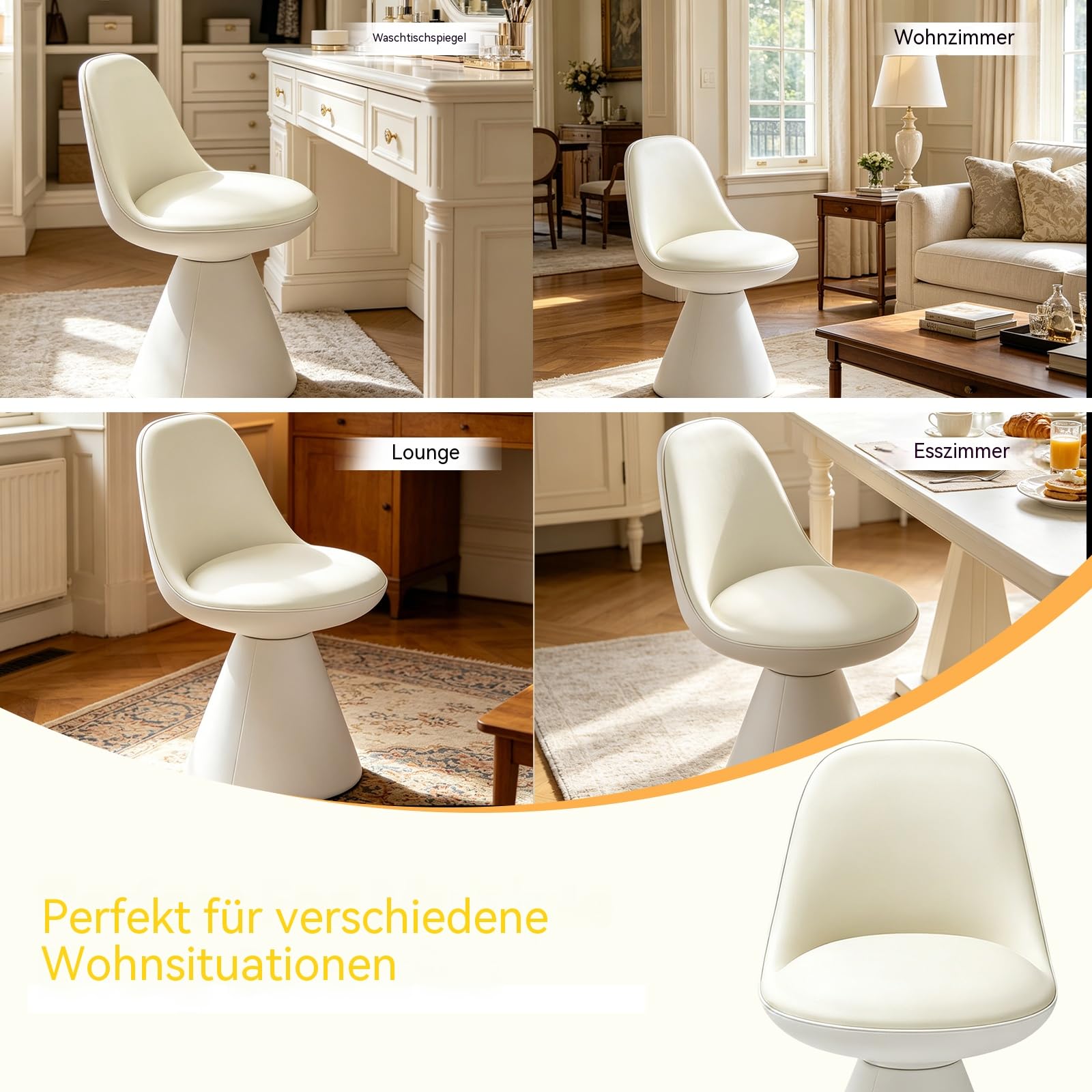 360° Drehbarer Schminkstuhl, Armlehnenfreier Schminkhocker, Esszimmerstuhl Mit Konischem Sockel-Design, Sitzfläche Aus PU-Leder, Geeignet Für Schminktisch, Schlafzimmer und Wohnzimmer