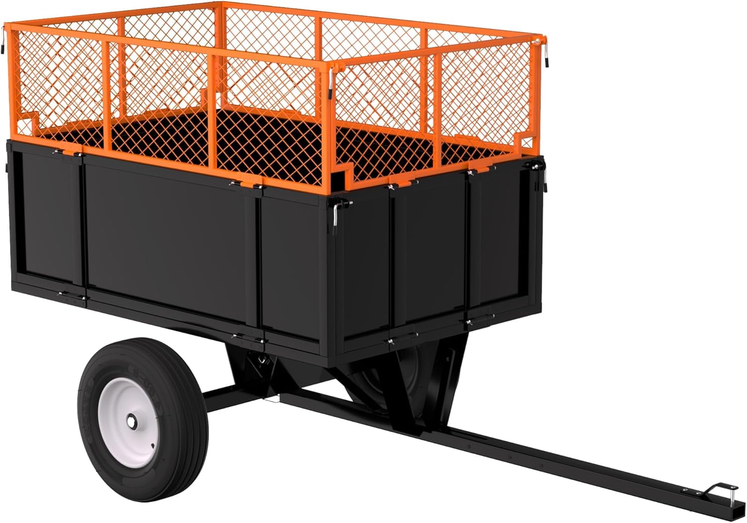 Heavy Duty 750 Lbs Steel Utility Dump Cart Trailer, 17 Cu ft Removable Mesh Sides, Pneumatic Tires, Tow Behind Garden Wagon for Lawn Tractor, Mower, Perfect for Hauling Yard Debris