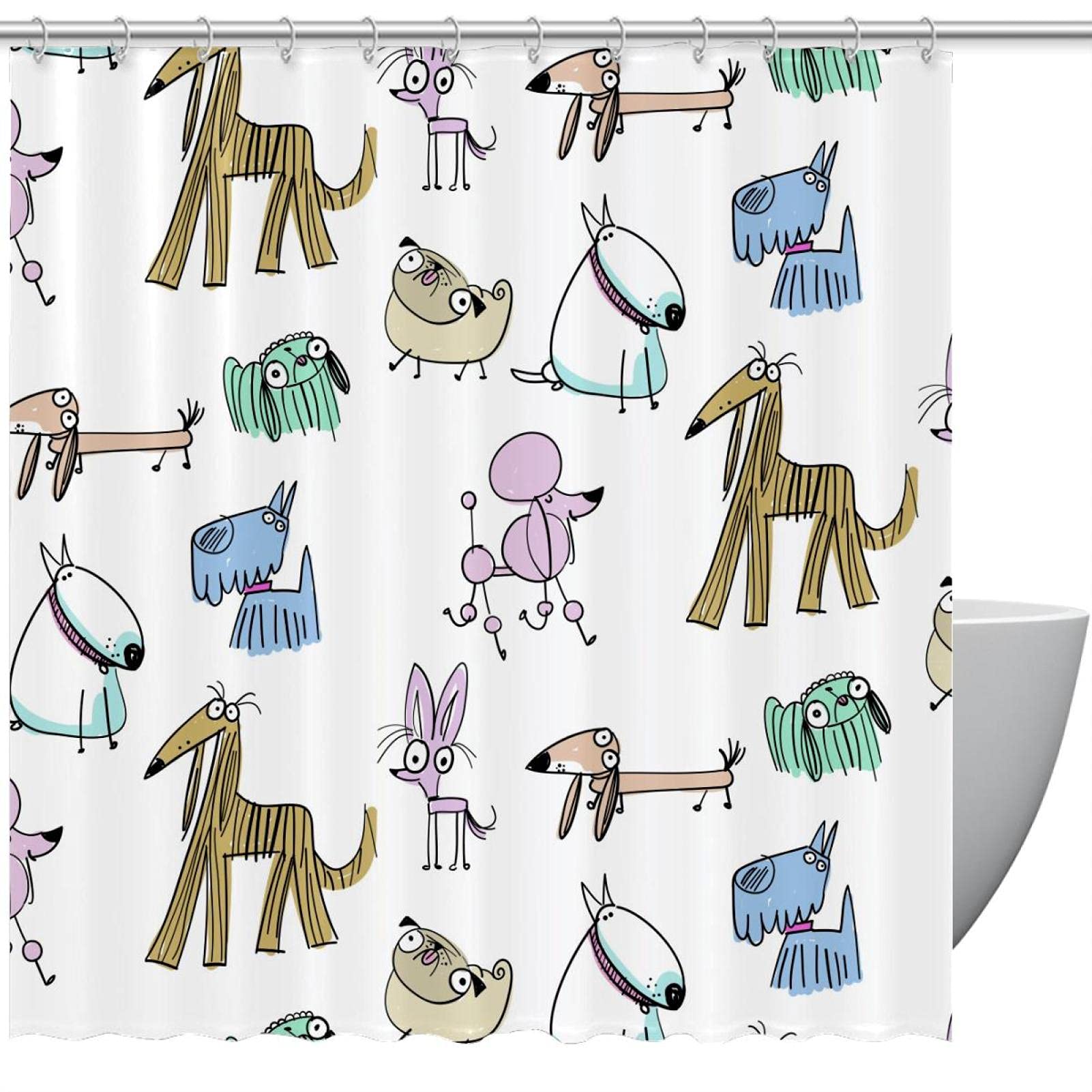 Rideau de douche pour enfants avec motif de chien pour stopper les éclaboussures