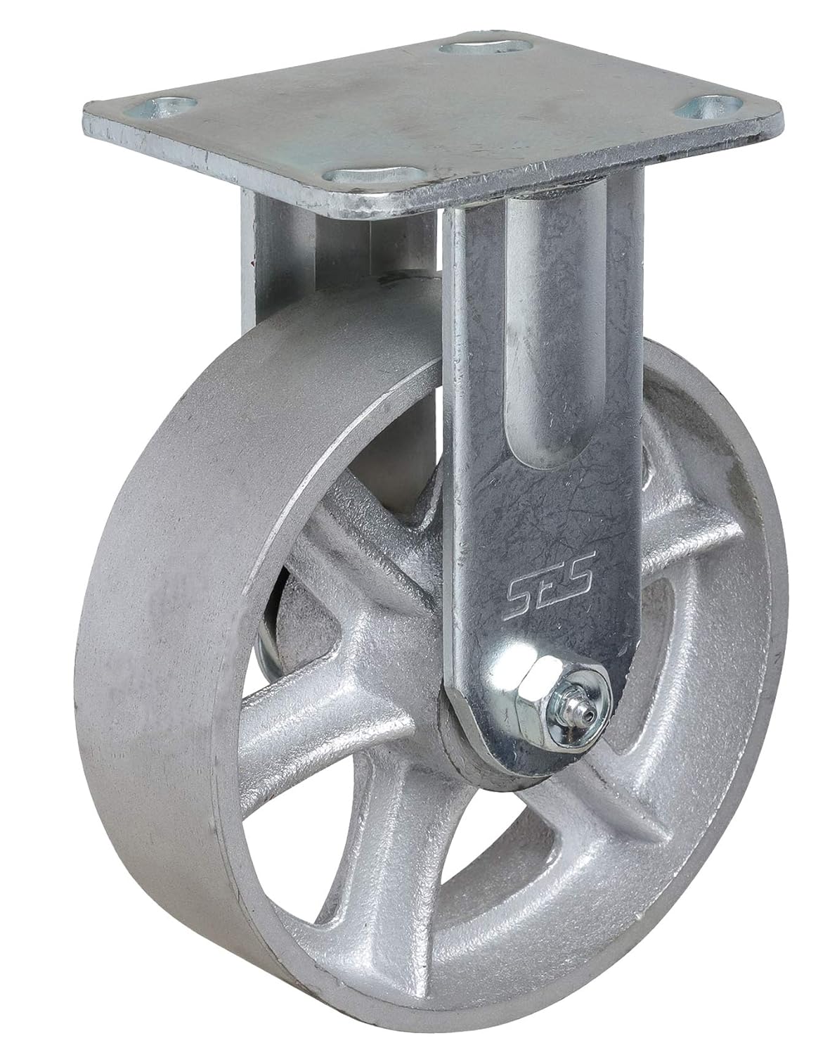 6x2 Heavy Duty Cast Iron Rigid Caster with 4x4-1/2 Mounting Plate