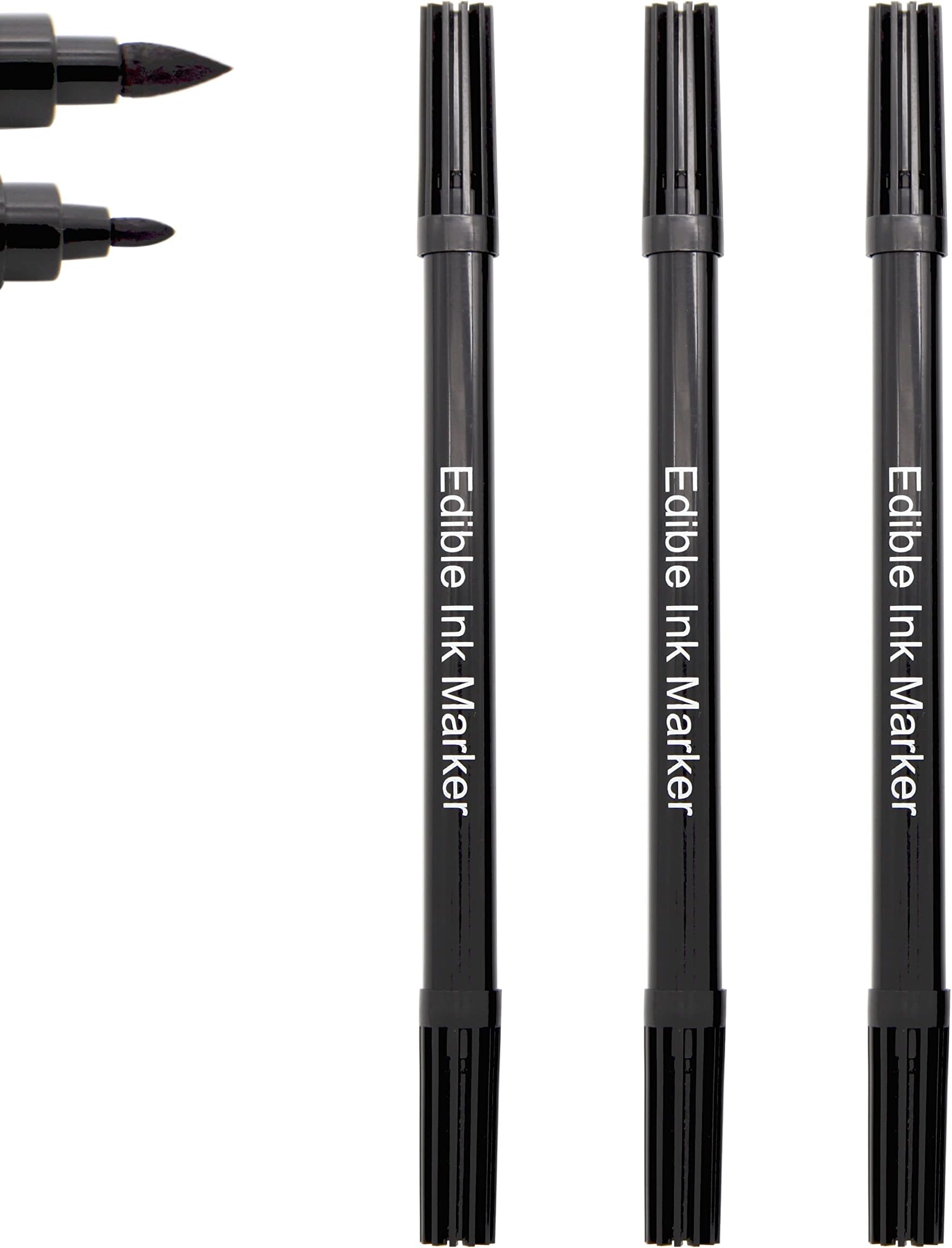 Dual Tips Food Coloring Pens，3PCS Black Color Food Grade and Edible Marker,Gourmet Writers for Decorating Fondant,Cakes, Cookies, Frosting, Easter Eggs, Thick Tip and Fine Tip, by Edibleink