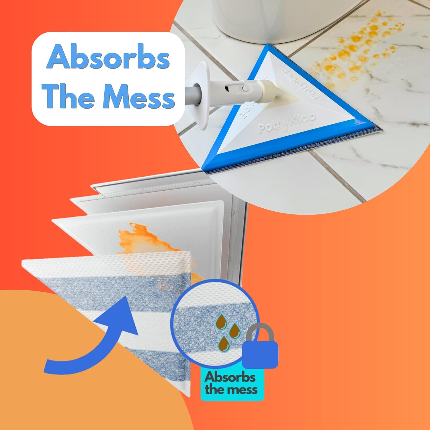 Pottymop | ミニバスルームモップ&amp;ホルダーシステム | マルチサーフェイスクリーニング | 伸縮式杖 延長 | モ