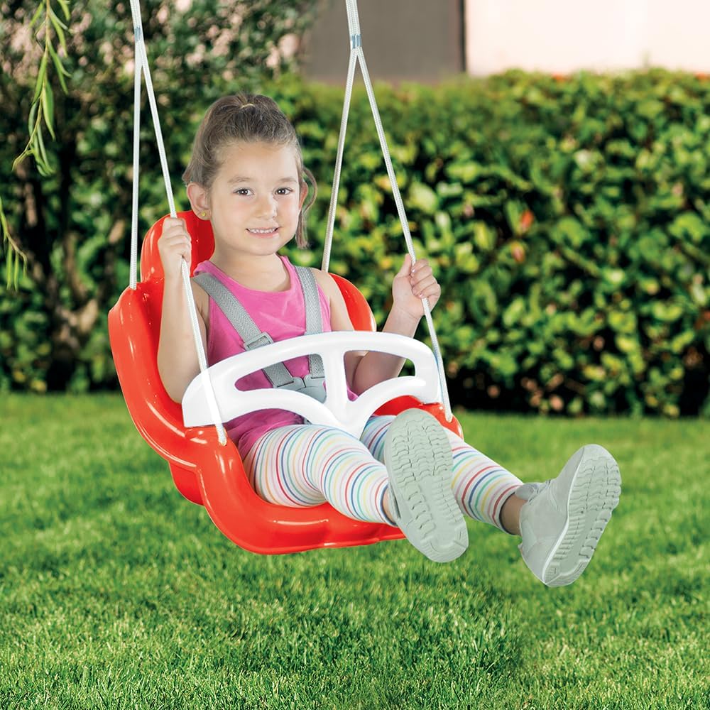 DOLU: Smart Swing - Red & White - Harness & Control Arm, Multiple Configurations, Indoor & Outdoor, Safety Lock, 120lb Max Cap, Toddlers & Kids Age 1+