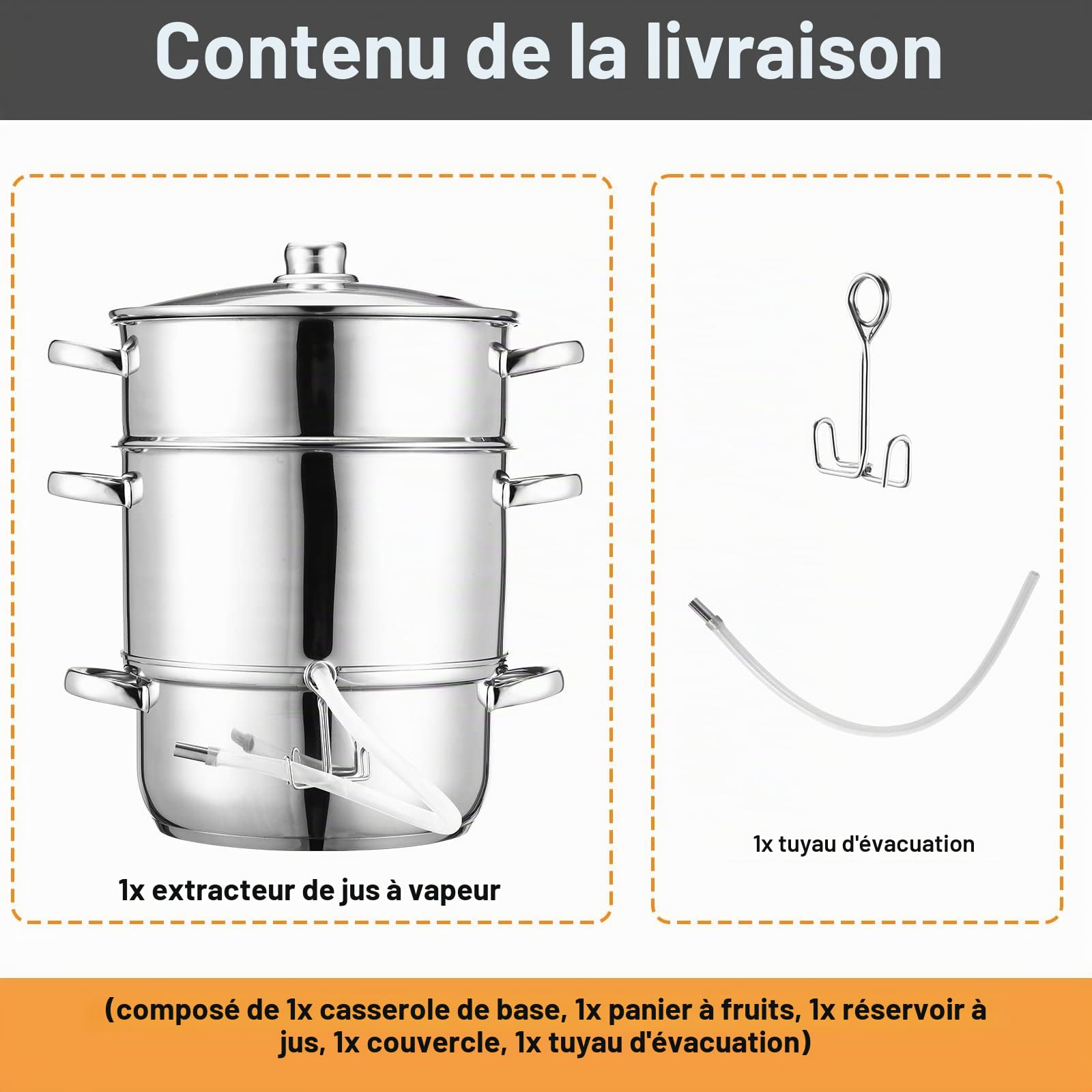 8L Extracteur de jus à Vapeur, Extracteur de jus pour Fruits et légumes, convient à tous les types de cuisinières, y compris l'induction, INOX | Ø 26 cm
