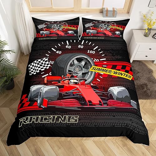 Vista 112 de Feelyou Juego de ropa de cama de coche de carreras y avión en blanco y negro – Funda de edredón y funda de edredón para niños y adolescentes