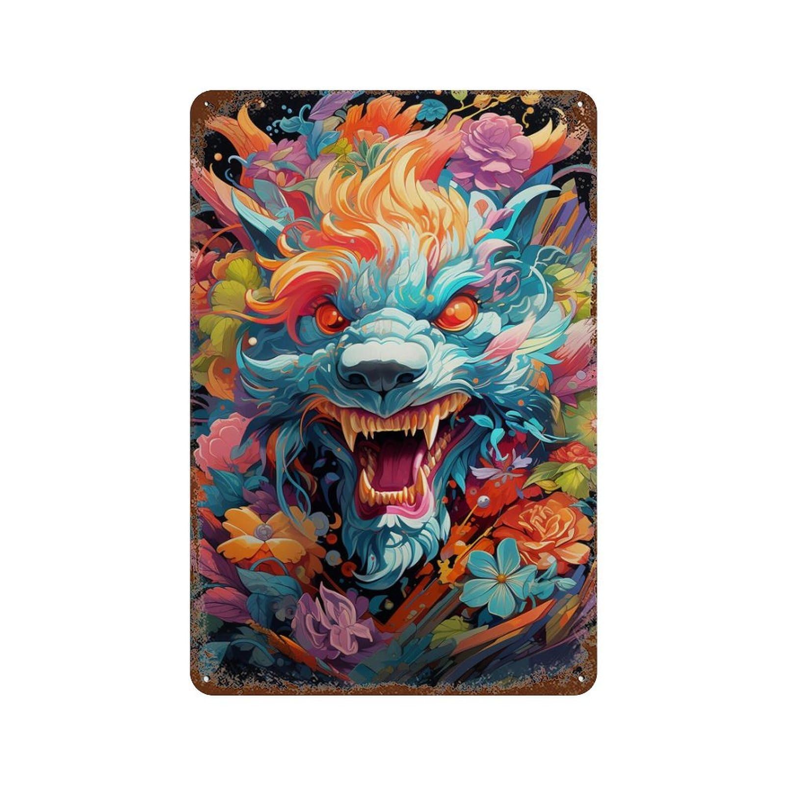 Colorful Fantasy Creature Artwork Rusty Metal Tin Sign 11.8"x7.9", Rustic Home Decor for Garage, Pub Or Kitchen