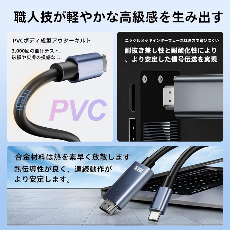 ✨️HDMI Type-C ケーブル 2m 4K@60Hz HDR対応 音声同期 Amazon | HDMI Type-C to HDMI ケーブル 2m【4K@60Hz HDR対応