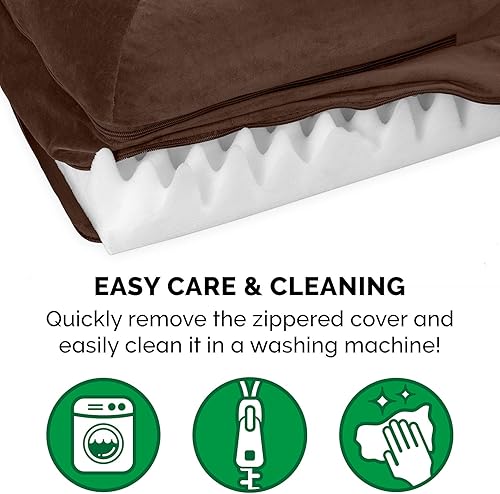 Miniatura 7 de Furhaven - Cama ortopédica para perro, estilo caja de huevos, en forma de L, estilo diván de felpa y terciopelo, marrón sable, talla L