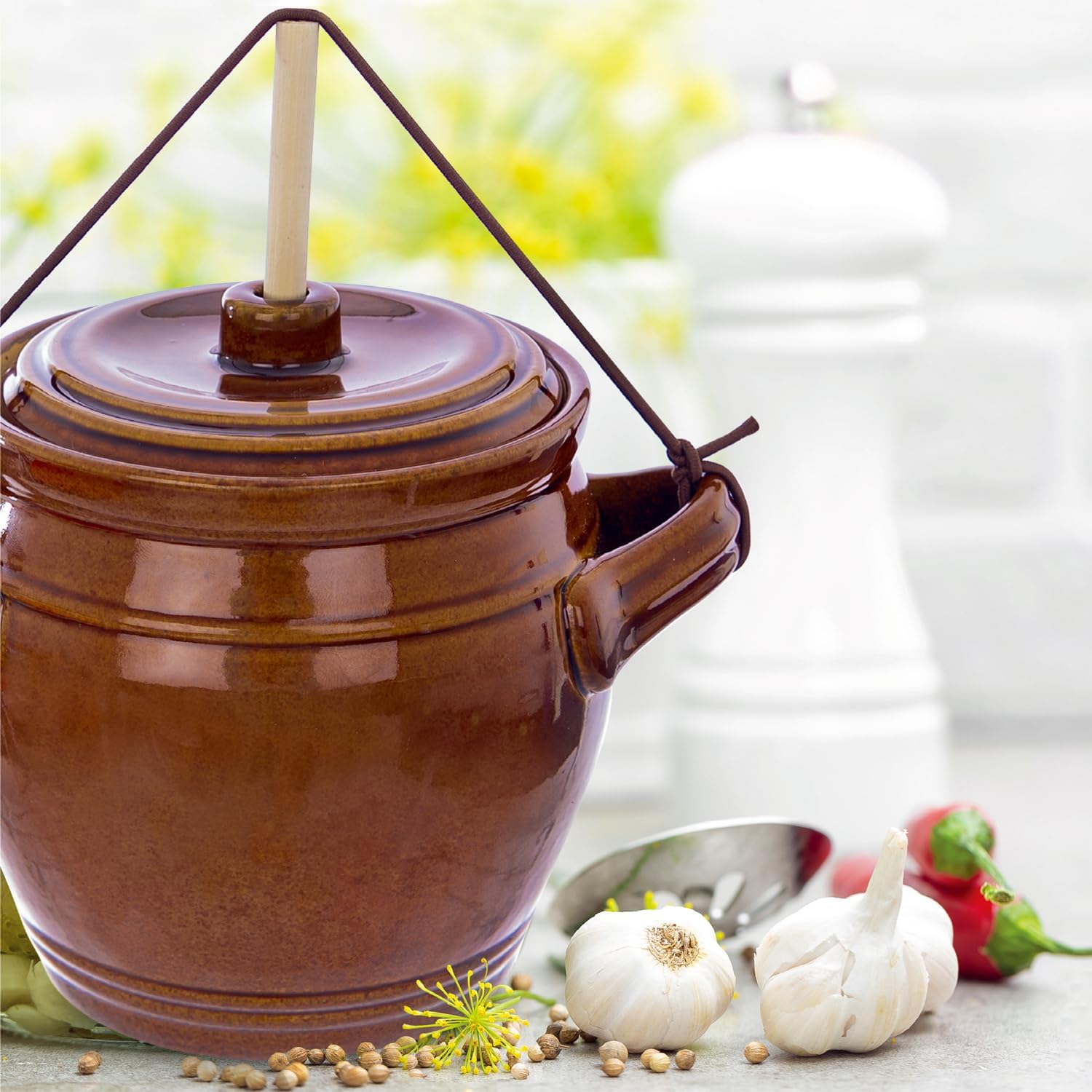 B SEPOR Ceramic Fermentation Crock with Lid, Traditional Pickling and Sauerkraut Jar, Cabbage Vegetables Kimchi Kosher Dill Maker,