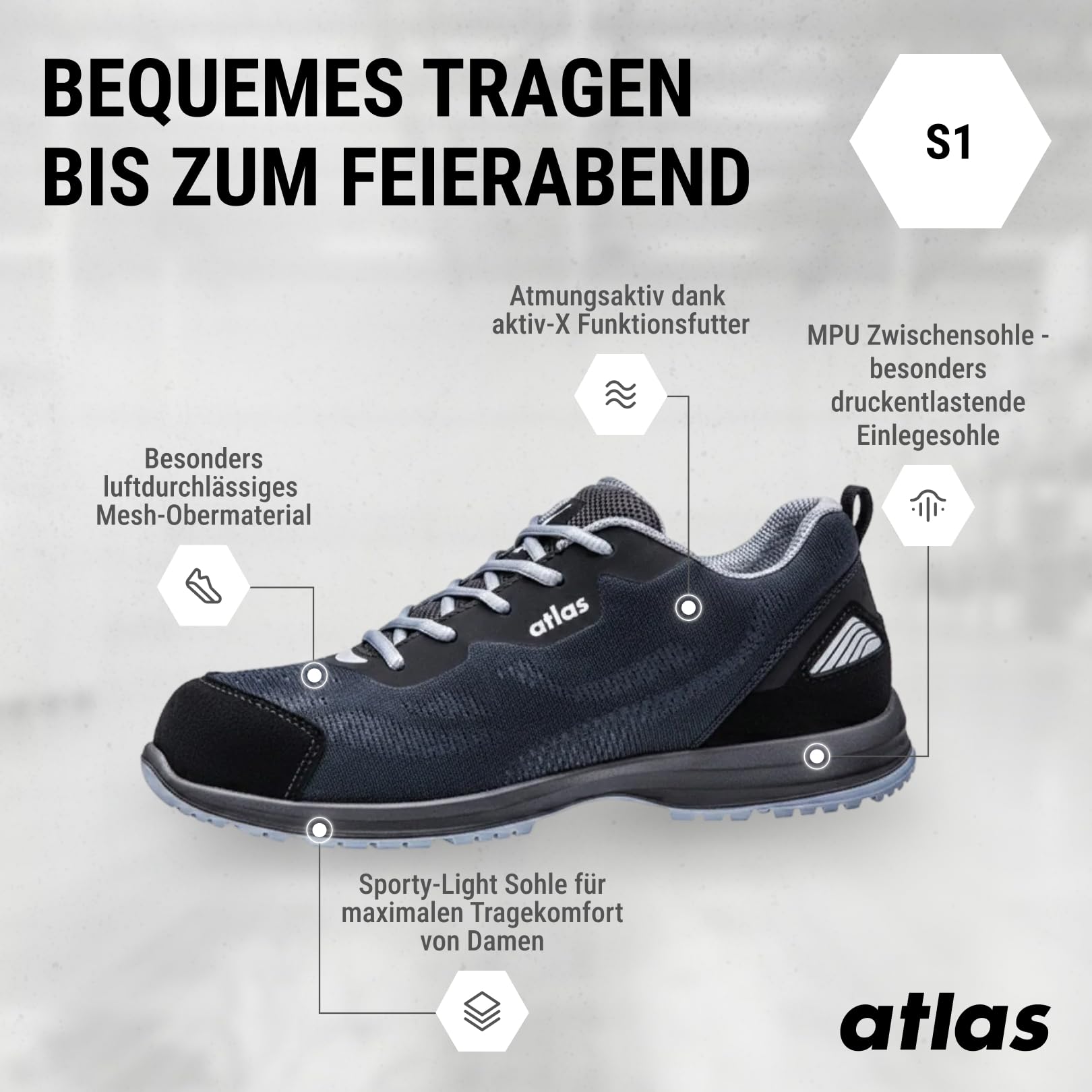 Atlas GX 240 ESD S1 Sicherheitsschuhe, Arbeitsschuhe Damen mit Stahlkappe, rutschfest, atmungsaktiv, dämpfend