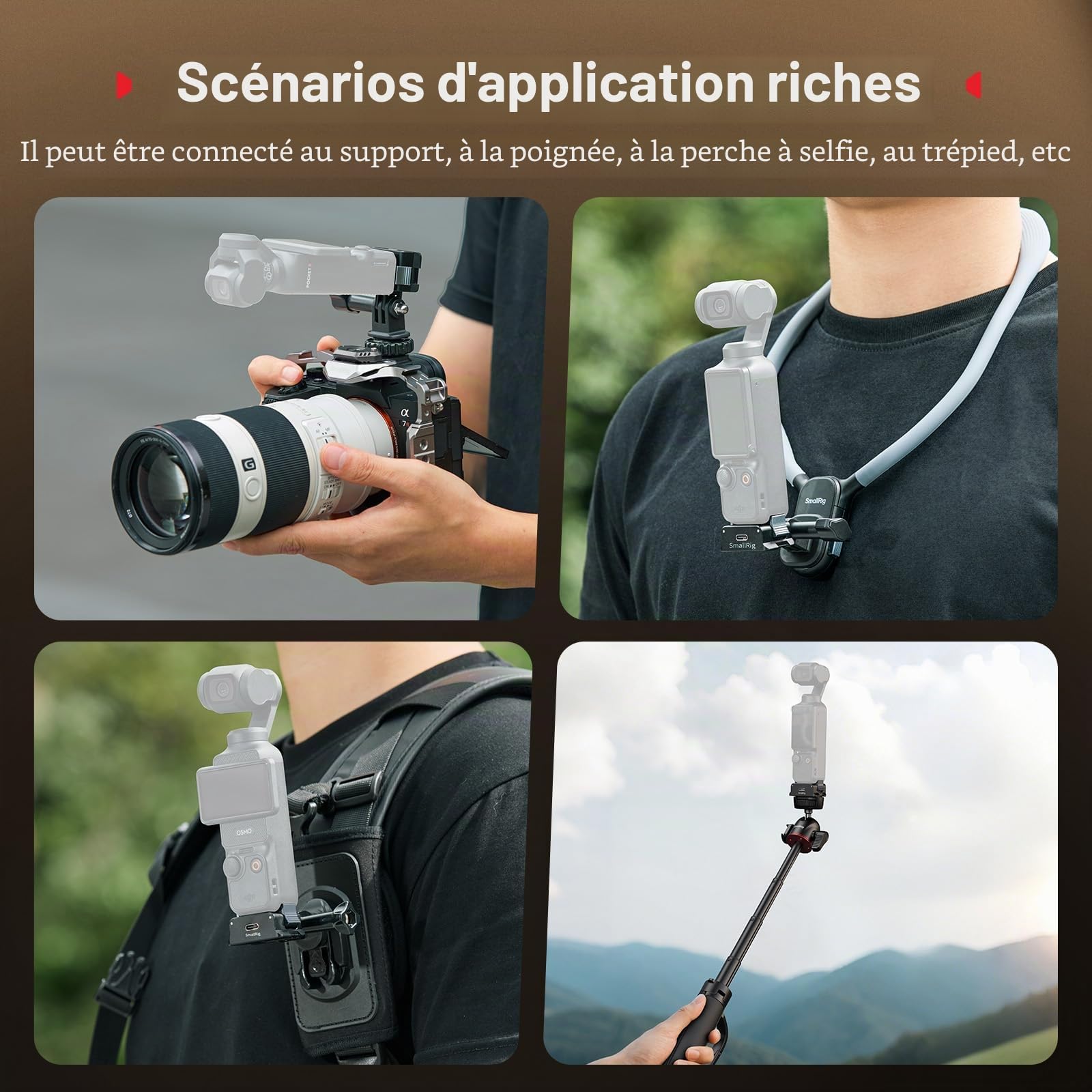 SMALLRIG Adaptateur de Charge pour DJI Osmo Pocket 4/3, Station de Charge de Bureau en Aluminium de Type C avec Trou de Vis de 6,35 mm et Support Pliable à Deux Griffes pour Trépieds/Perches à Selfie
