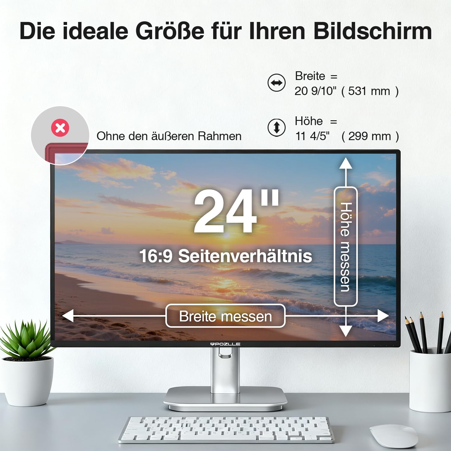 Pozlle 2er-Pack Blickschutzfolie für 24 Zoll 16:9 (53.2 x 29.9 cm) Monitor, Blaulichtfilter, Blendschutz, Abnehmbar Sichtschutzfolie für Computermonitore, PC Blickschutzfilter für Büro
