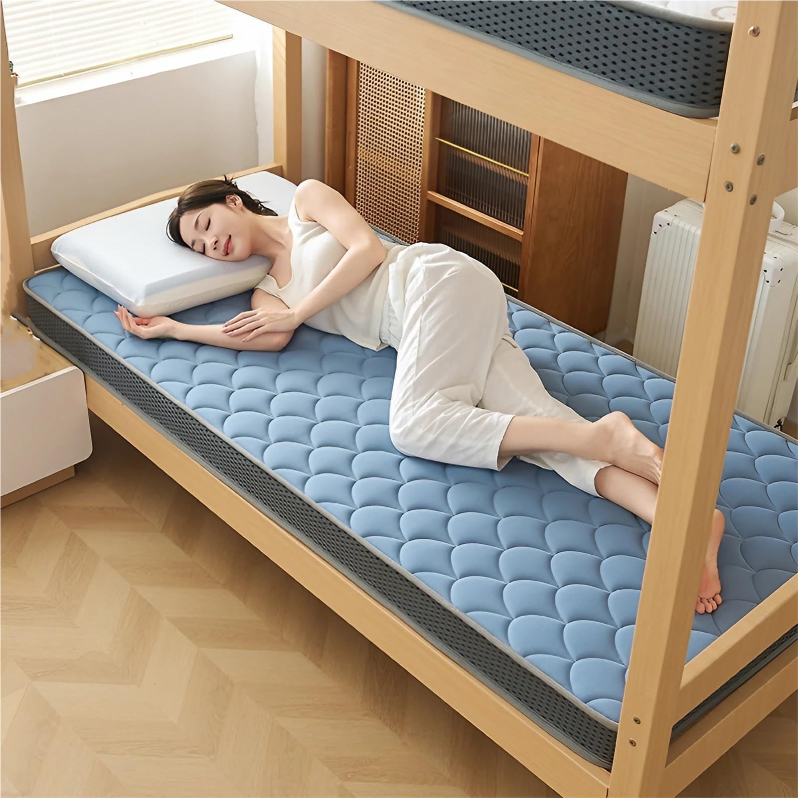 6 cm grubości, mocny, wygodny lepkosprężysty nakładka, przenośny japoński materac futon, dla par, na podróż i do użytku na podłodze, niebieski, 190 x 80 x 6 cm