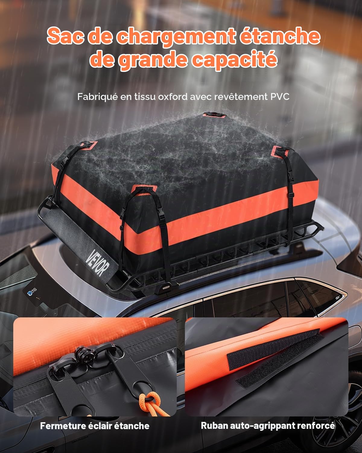 VEVOR Porte-bagage pour voiture, 1300 x 910 x 105 mm, panier de toit universel en acier allié avec sac de chargement de 1120 x 870 x 260 mm, filet et sangles à cliquet, charge 90,7 kg, pour SUV Camion