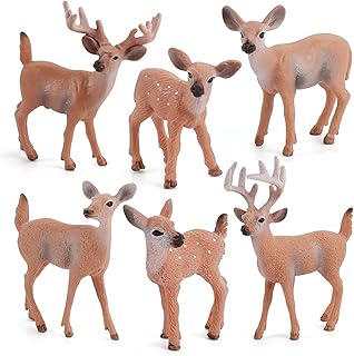 Woodland Wild Animals Toy Playset White Tail Deer Figurines Toys Christmas Scene Decoration Cake Tooper Decoration Accessory Cognitive Toys for Kids 6 Pcs