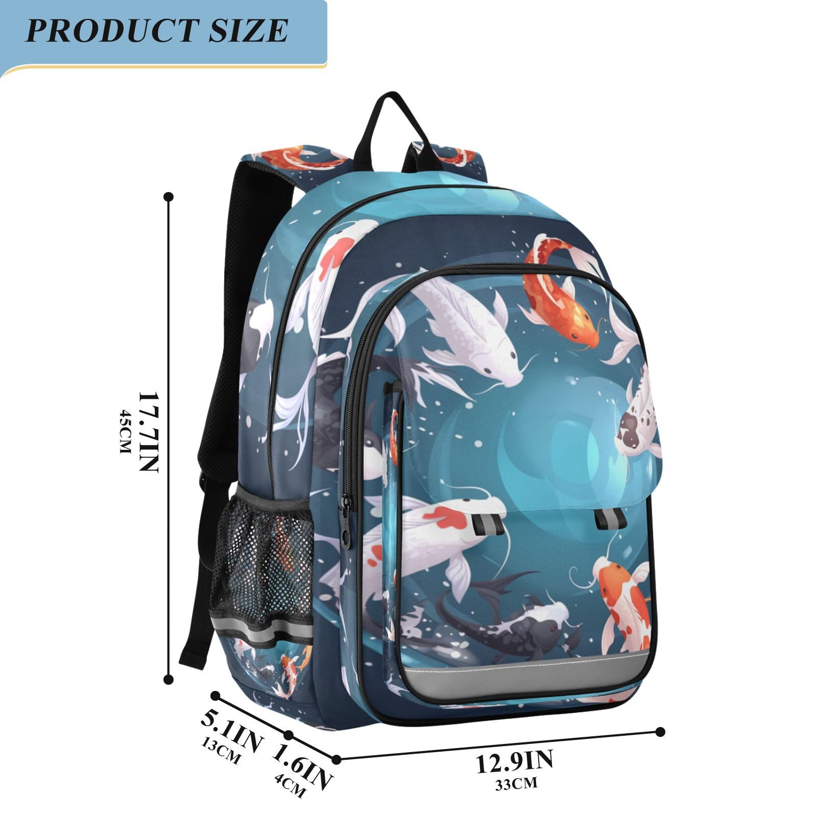 Nuoto Koi Pesce Circolare Zaino Scolastico per Studenti,Zainetti per Bambini e Ragazzi,Ideali per La Scuola Viaggi