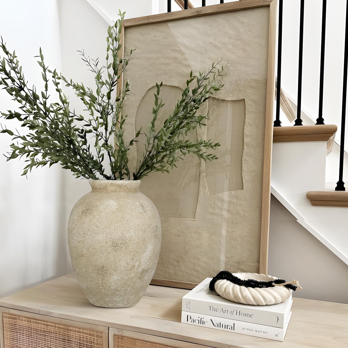 Large Rustic Ceramic Vase, 9.1 Inch Tall Farmhouse Vintage Flowers Vase, Decorative Terracotta Vases Antique Pottery Vases for Living Room Kitchen Mantel Entryway Table Centerpieces Shelf Decor - Image 4