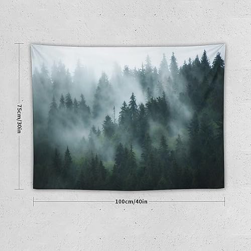 Miniatura 10 de Tapiz verde de montañas del bosque, paisajes de naturaleza, árboles, pájaros, animales, tapiz colgante de pared para dormitorio, sala de estar, 40 x