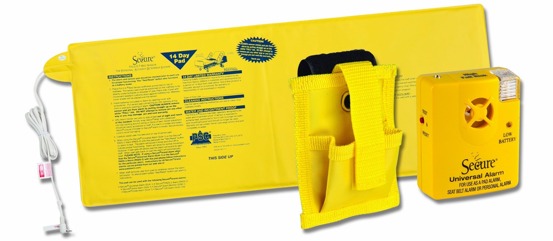 Secure Safety Solutions Bed Alarm for Elderly Adults, 80 dB Patient Alarm Monitor & 12" x 30" Bed Sensor Pad, Bed Alarms and Fall Prevention for Elderly