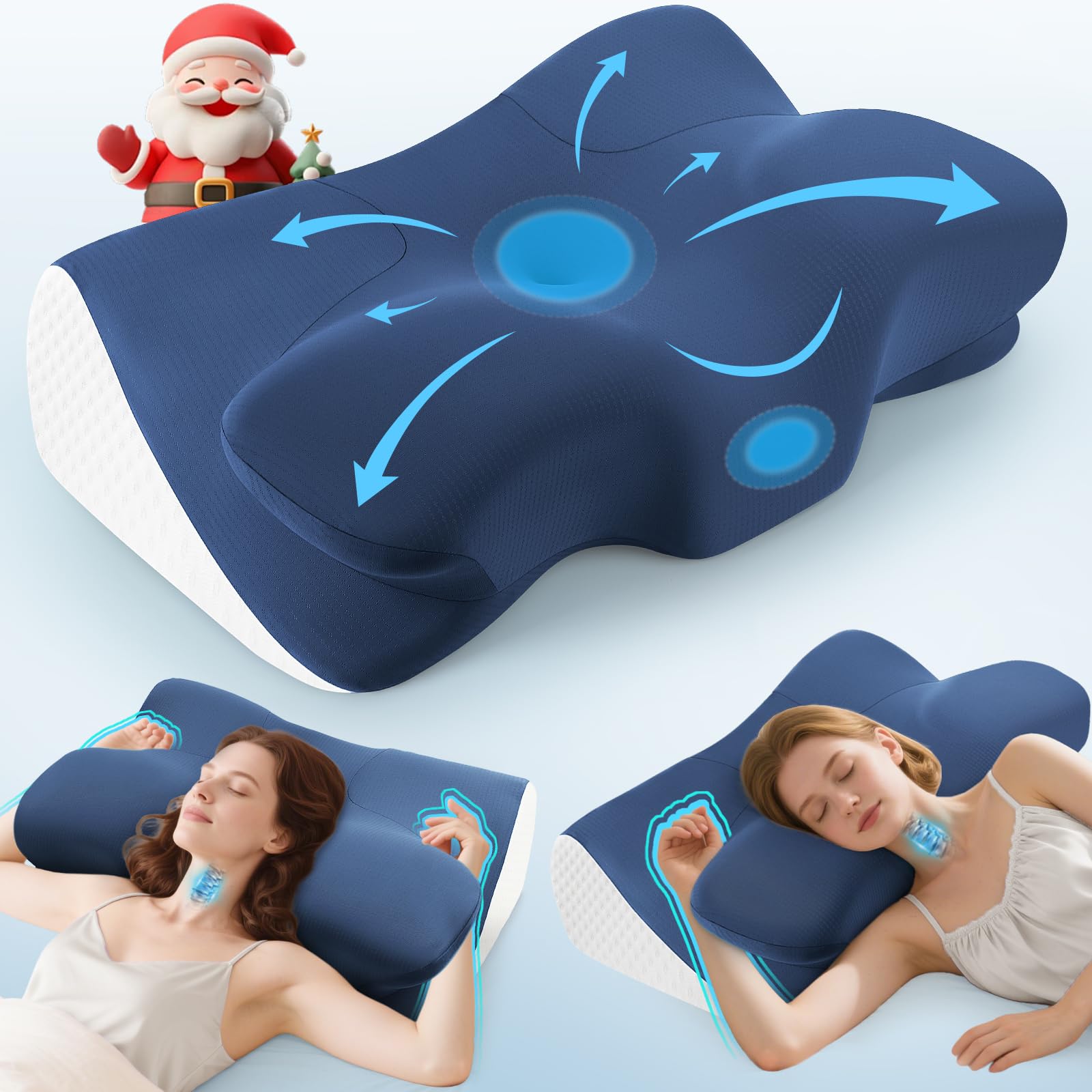 Orthopaedic Cervical Memory Foam Pillow for Neck & Shoulder Pain Relief, Contour Neck Support Pillow with Arm Rest Groove, Dual Height for Side, Back & Stomach Sleepers, Cooling Cover, 100-Night Trial