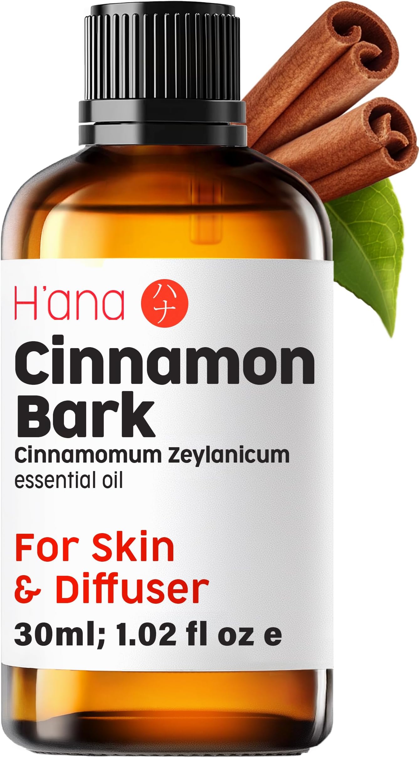 H’ana Cinnamon Essential Oil - 100% Pure Cinnamon Bark Oil for Diffuser, Skin, Aromatherapy, Bath Bombs, Soaps and Candles (30ml)