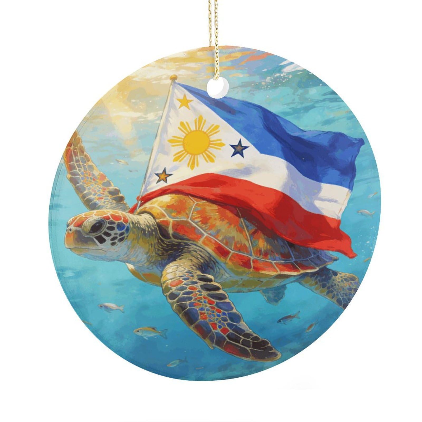 Fodpand Women's Style Colorful Sea Turtle And National Flag Ceramic Christmas Ornament,Wall Hanging Decor Windows Hanging Decor Best Friend Birthday Gifts, Friendship Gifts Car Hanging Ornament Gift For Girls, Teach