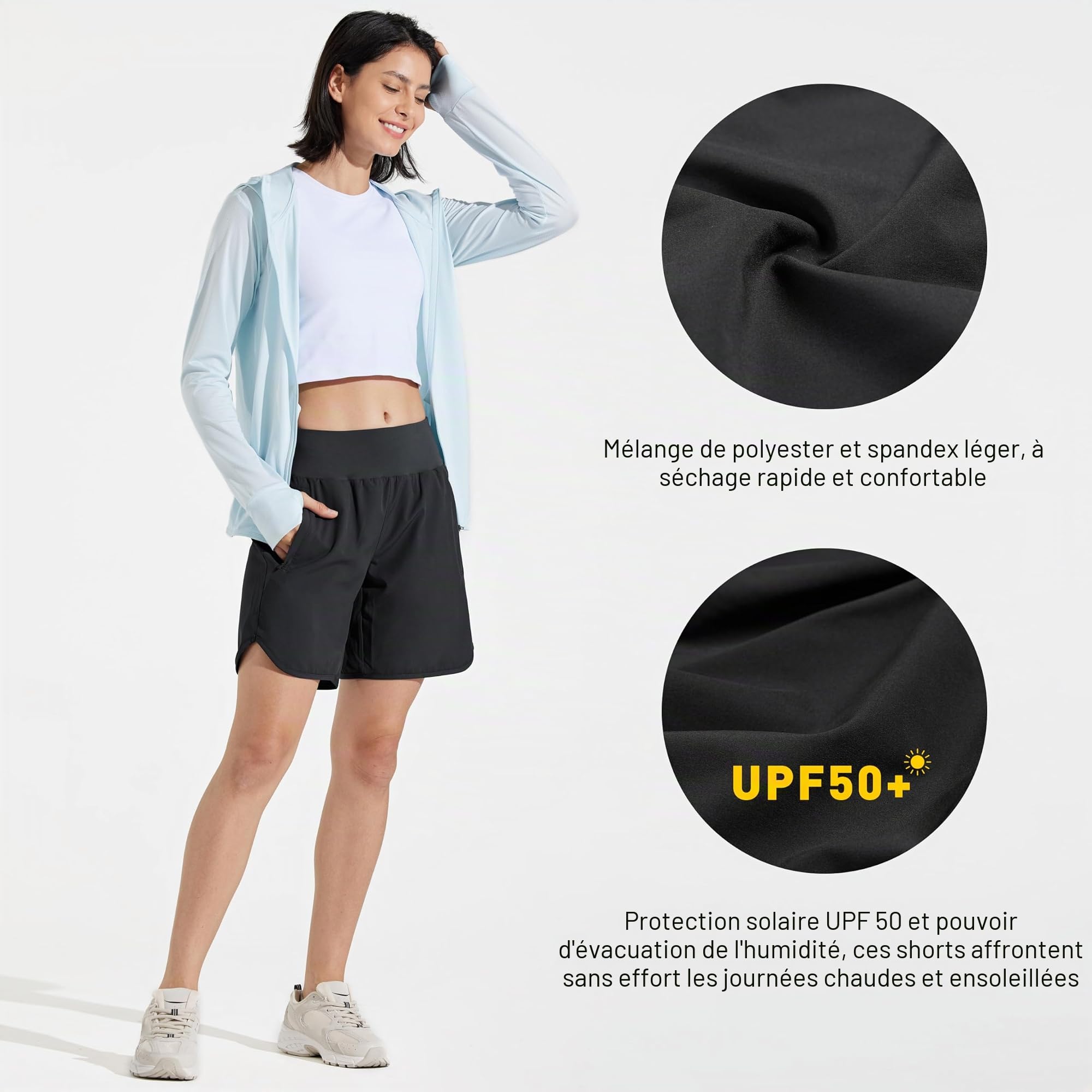 Libin Short Running Femme Taille Haute Doublure à Séchage Rapide 7'' Summer Sport Shorts de Tennis Volley Gym Running Randonnee avec et Poches Zippées