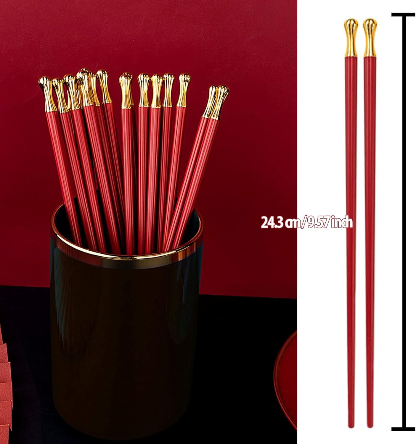 Rabbonix 5 Pairs Chopsticks Reusable Dishwasher Safe, 9.6 inch/24.3cm Matte Non-Slip Fiberglass Chopsticks, Chinese Japanese Korean Chop Sticks, Red 3