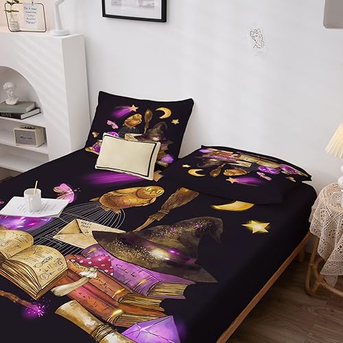 Miniatura 4 de Sábanas de bruja tamaño matrimonial  Sábanas de bruja para niños y niñas, juego de sábanas de brujería, microfibra suave y bolsillo profundo y