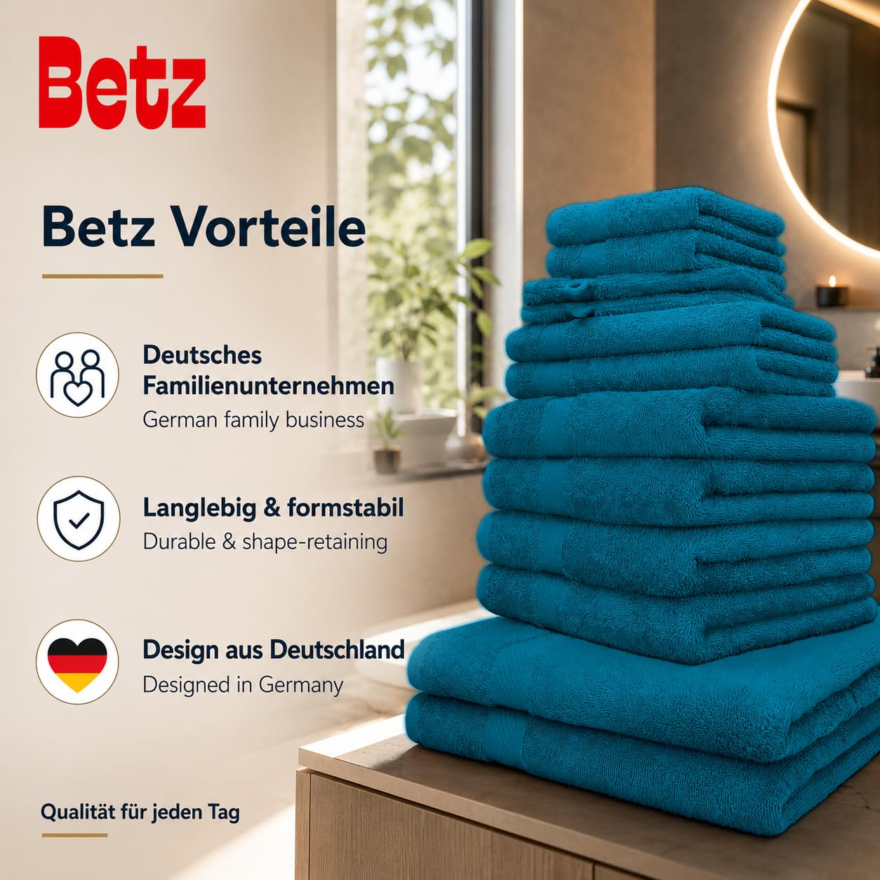 Betz Palermo Handtuch-Set 12-teilig – 100% Baumwolle – Oeko-TEX® Zertifiziert – extra saugfähig & weich – hohe Grammatur – Duschtücher, Handtücher, Gästetücher & Waschhandschuhe Farbe Petrol