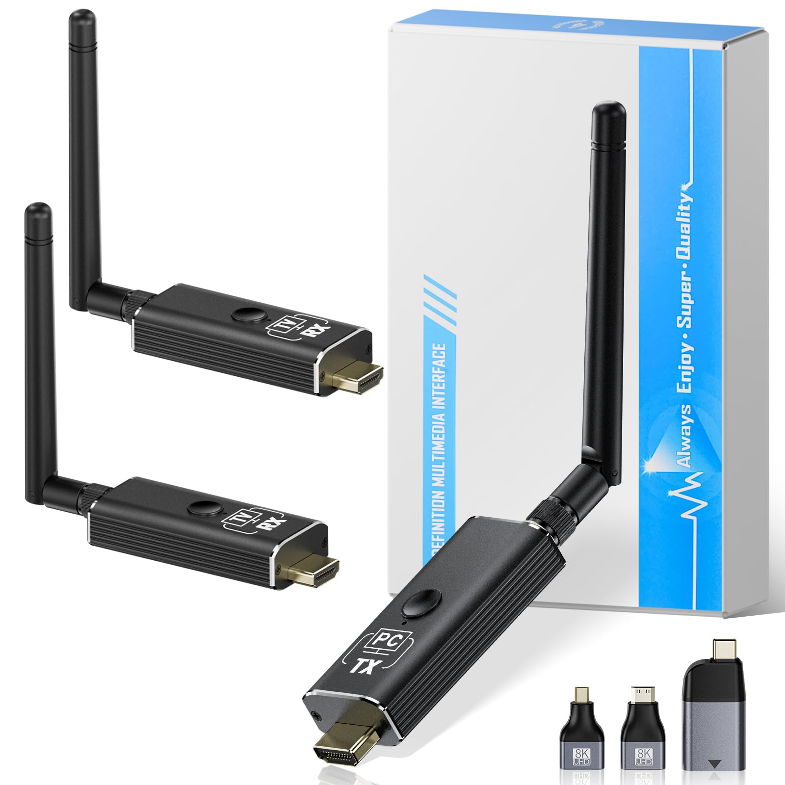Kit Émetteur et Récepteur HDMI sans Fil Moman, 1 Émetteur + 2 Récepteurs, Entrée 4K vers Sortie HD 1080P pour Vidéo et Audio,150 m Portable, Plug & Play pour PC/Projecteur/Box TV/Ordinateur Portable